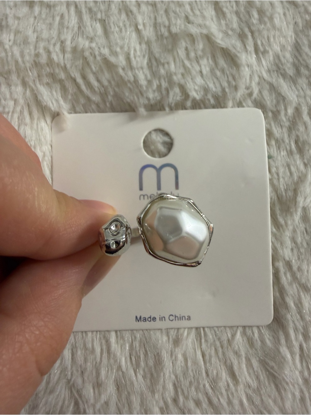 Silver Pearl Accent Open Ring - White/Gray - Picture 2 of 3